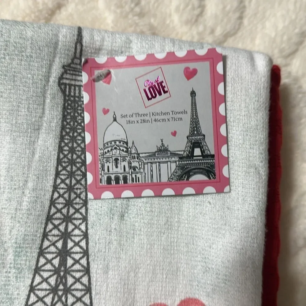 City of LOVE White Graphic PARIS Eiffel Tower Cotton Blend Kitchen Tea Towels